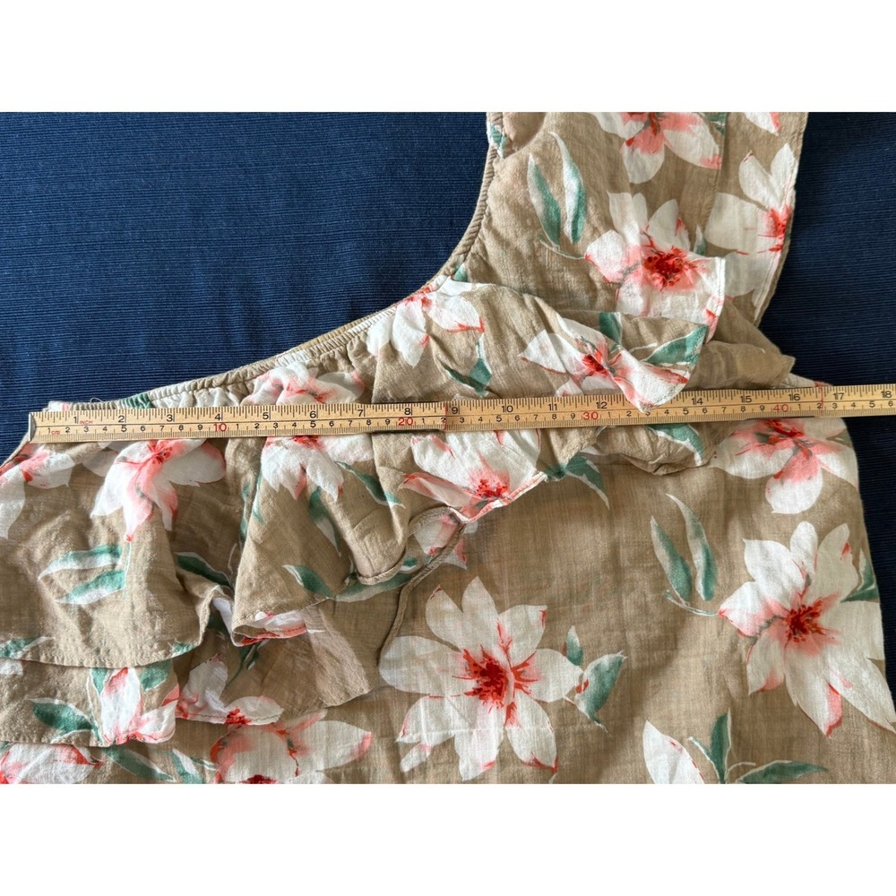 Summer Vacation‎ Dress M Floral One Shoulder Ruffle Cotton Linen Tropical Boho - Picture 6 of 8